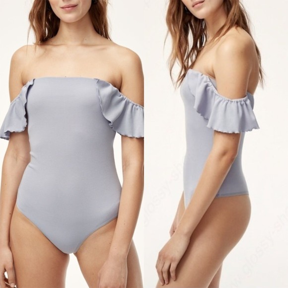 Aritzia Wilfred Black Maeva Bodysuit Ruffled Top Blouse Fine Ribbed Thong cut XS - Picture 2 of 12